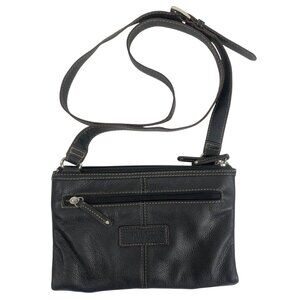 Tignanello Black Leather Travel Crossbody Bag Adj Strap - 3 Compartments EUC